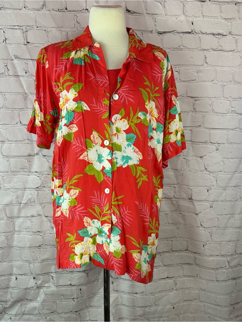 Orvis hawaiian floral Button-Down Shirt tank 2pc women L resort tropical beach